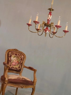 【卡卡頌  歐洲古董】法國 高質感 玫瑰瓷 純銅支架 古典 吊燈(六燈) Vintage l0399 ✬