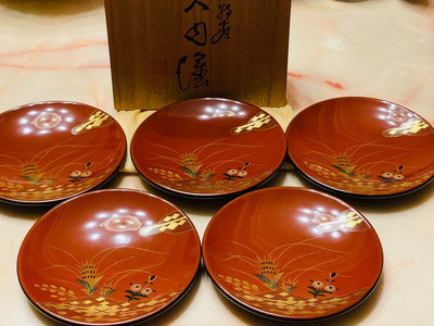 日本回流 大內涂漆器 實木金箔手繪 茶托 杯托 餐碟 果盤13775