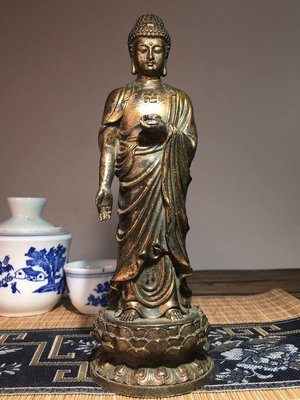清代老物件老貨釋迦摩尼佛像擺件蓮花佛主神像供奉站像