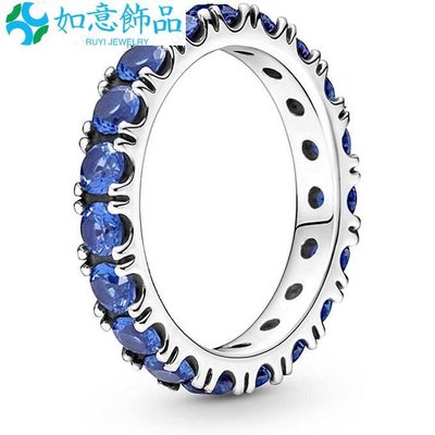 潘夢哆啦 閃耀系列 人造立方氧化鋯 璀璨藍色成排寶石 永恆戒指 S925純銀鋯石~如意飾品