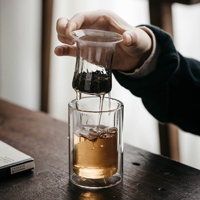 “正品”舊瓷社 耐熱高硼硅雙層玻璃杯帶蓋便攜透明茶杯辦公杯保溫防燙