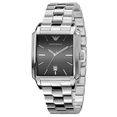 【金台鐘錶】ARMANI手錶 亞曼尼 方形黑面 爵士風  鋼帶男錶 AR0482