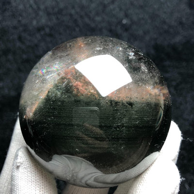 巴西天然深綠色千層綠幽靈水晶球擺件 5.45厘米 水晶 擺件 原石【紫竹齋】3318