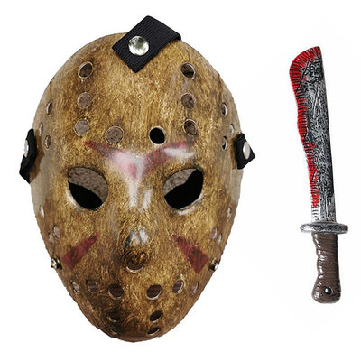 萬圣節舞會成人兒童杰森面具帶血道具刀Jason mask with Machete