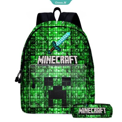 Minecraft 背包卡通遊戲外圍背包印花拉鍊大容量書包禮物 [GM] 收納包
