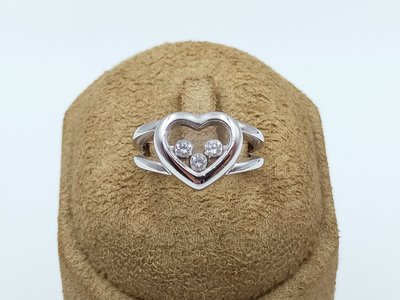【發條盒子D06】Chopard Happy Diamonds 18k金 心型 三跑鑽 鑽石戒指 國際圍#8.5
