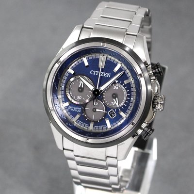 CITIZEN CA4240-82L 星辰錶 手錶 46mm 鈦金屬 光動能 藍色面盤 三眼計時 男錶女錶