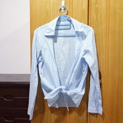 全新 造型綁帶 V領 條紋襯衫 罩衫 女生上衣 藍×白