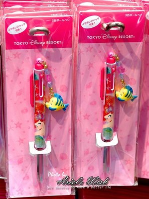 Ariels Wish日本東京Disney迪士尼愛麗兒小美人魚Ariel粉紅色夢幻海底泡泡小比目魚吊飾三色原子筆-絕版品