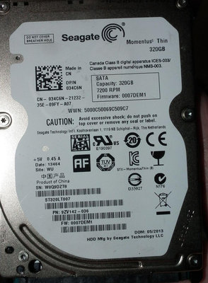 希捷Seagate Thin 320GB(ST320LT007)2.5吋7mm nb sata薄型筆電硬碟320G