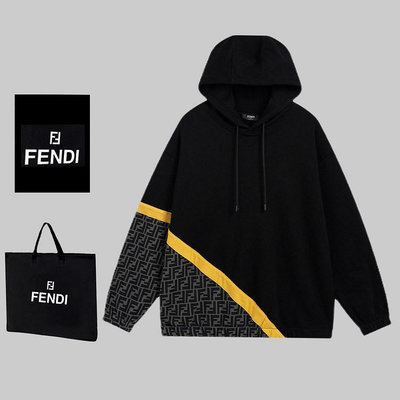 Leann代購~FENDI 芬迪 新款滿花FD經典雙F LOGO字母連帽衛衣外套