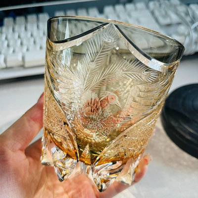 【撿漏】kagami鳳凰酒杯江戶切子手工天花板水晶玻璃洋酒杯