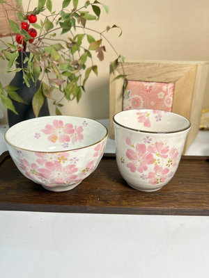 日本和藍 美濃燒和藍瓷器  木盒禮盒裝 飯碗加杯子內外繪