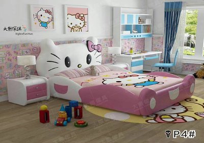 【大熊傢俱】CB P4 公主床 粉色床 卡通床 兒童床 皮床 kitty床 單人床 雙人床 造型床 無嘴貓 凱蒂貓床