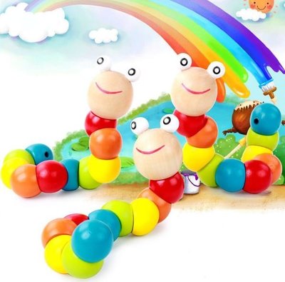 百變扭扭人彩虹人寶寶積木益智玩具木製毛毛蟲 49元
