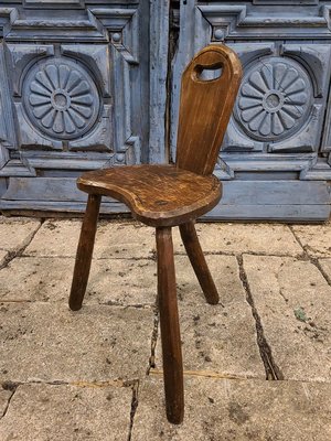 【卡卡頌  歐洲古董】西班牙老件 全手工 紮實 鑿做 老木椅 牛奶椅 橡木 古董椅 三角椅 手工椅ch0483 ✬