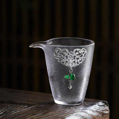 鑲銀玻璃公道杯高檔分茶器加厚耐熱水晶功道茶杯茶具配件泡茶公杯