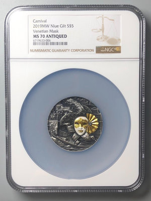 『誠要可議價』2019年 紐埃 威尼斯面具2盎司高浮雕鍍金紀念銀幣NGC7 收藏品 銀幣 古玩【錢幣收藏】11253