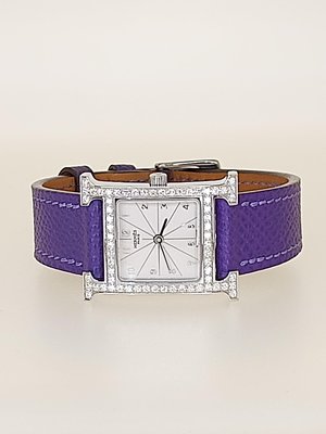 【益成當鋪】流當品 愛馬仕 Hermes原鑲鑽石H型皮帶錶 附原廠金屬錶帶