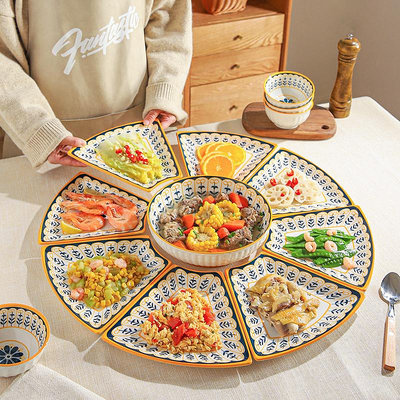 舍里創意團圓拼盤餐具家用2023新款過年菜盤子湯碗飯碗組合碗碟盤
