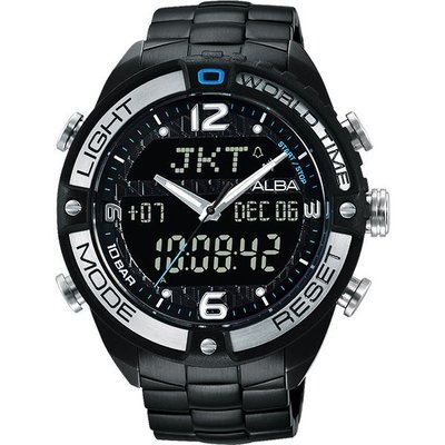 ALBA 雅柏 世界時間酷炫雙顯腕錶(黑/44mm) N021-X002SD/AZ4015X1
