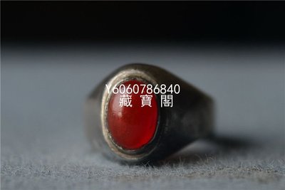 藏寶閣（古玩玉石）阿富汗百年老銀鑲嵌老紅玉髓戒指內徑21*19mm大尺寸男士戒指包老 Cyqx1017
