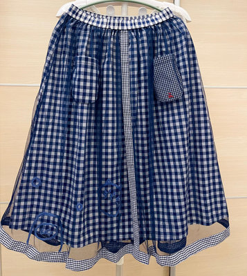 真的它好美💖斷貨全新 a la sha 深藍色M號格紋網紗拼接造型長裙 時尚有型就是百搭