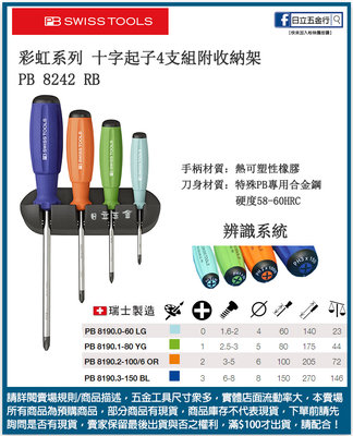 日立五金《含稅》PB 8242.RB 瑞士製 PB SWISS TOOLS 彩虹系列 十字起子4支組附收納架