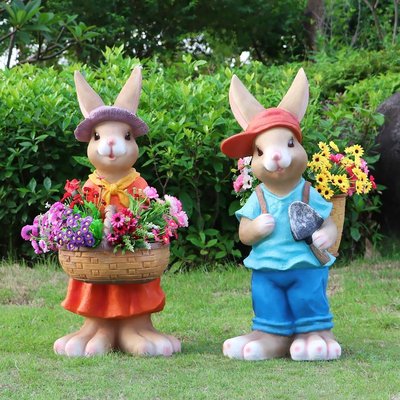 現貨熱銷-卡通兔子動物花盆擺件創意戶外裝飾景觀花園庭院陽臺大型樹脂雕塑爆款