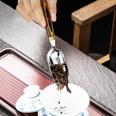 品茗喝茶具不銹鋼茶勺茶則茶鏟茶葉勺子取茶葉匙茶具配件炫彩謎之眼茶勺T12-2