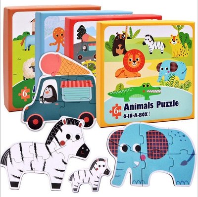 【晴晴百寶盒】六合一農場海洋動物交通工具可愛拼圖 拼板玩具 親子早教 益智遊戲玩具 平價促銷 禮物禮品P020