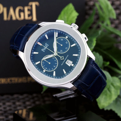PIAGET 伯爵 Polo 藍面 G0A43002 自動上鏈 42mm 計時腕錶 皮帶款 P字鏤空秒針