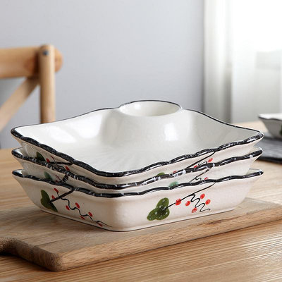 方形蝦盤蒸盤餃子盤子帶醋碟壽司陶瓷水果日式托盤早餐菜盤蘸醬料