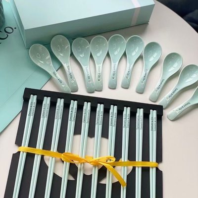 熱銷直出 Tiffany蒂芙尼炻瓷炫彩筷勺套裝套裝有內筷子10雙湯匙10個的組合明星大牌同款 經典爆款