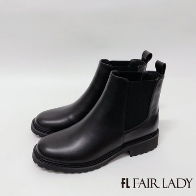 小葉鞋鞋 (5870 黑)【零碼特惠】Fair Lady 小時光 皮革拼接低跟切爾西短靴 (7B2571)