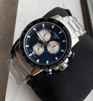 TISSOT Supersport Chrono 藍色錶盤 銀色不鏽鋼錶帶 石英 三眼計時 男士手錶 T1256171104100