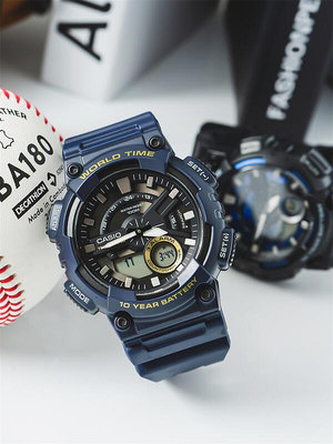 【立減20】卡西歐CASIO手表時尚指針雙顯防水防震運動石英男表AEQ-110W-2A1B