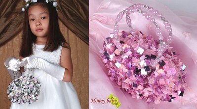HoneyBaby HB-01~手工亮片晚宴包,新娘,伴娘,花童,婚禮,提包(銀,白,粉紅色.黑色)4色