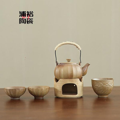 圍爐煮茶壺溫茶提梁側把壺套組復古手提粗陶功夫茶具中式泡茶套組