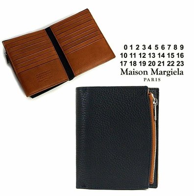 Maison Margiela   ( 黑色×咖啡棕色) 真皮 兩摺中短夾 皮夾 錢包 中性款｜100%全新正品