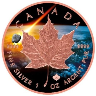 【海寧潮現貨】加拿大2023年楓葉隕石系列鑲嵌EH隕石釕化鍍金銀幣