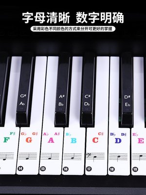 特賣-鋼琴彩色88/61/49/37鍵盤貼紙  透明貼紙五線譜電子琴簡譜音符鍵