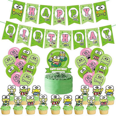 熱銷 三麗鷗 大眼蛙青蛙氣球橫幅蛋糕插牌 兒童生日派對裝飾佈置用品 可開發票