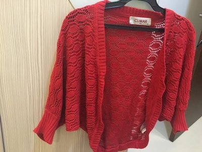 小花別針、專櫃品牌【CUMAR】紅色外搭針織小外套