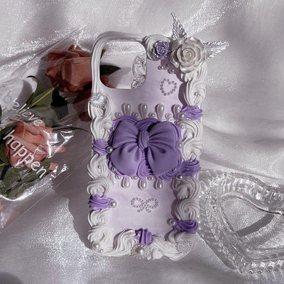 【爆款熱銷】手工diy 材料包 自製 紫色巴洛克全套diy材料包奶油膠手機殼自己做手工自製飾品配件