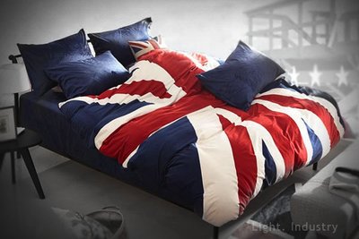 【 輕工業家具 】英國國旗天鵝絨布床包四件套組-英倫絨毛毯紅白藍米字旗枕頭棉被套床單人雙人床組4