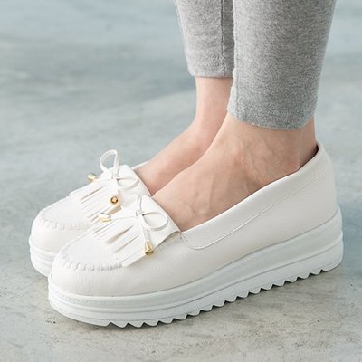 Ovan 女款 韓系流蘇厚底莫卡辛 厚底鞋 鬆糕鞋 MIT製造 白色