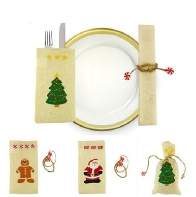 【NF285】聖誕麻布餐具套 聖誕裝飾 聖誕餐桌用品 聖誕麻布餐具套 聖誕禮物袋【N】