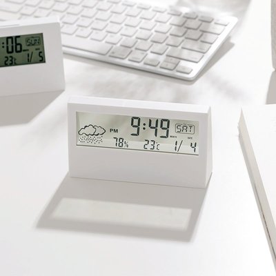 現貨 LED靜音天氣子鐘表ins桌面時鐘年歷臺式透明學生用小鬧鐘簡約