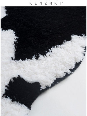 KENZAKI 可機洗奶牛紋梳妝台地毯黑白不規則臥室床邊毯客廳地毯熱心小賣家